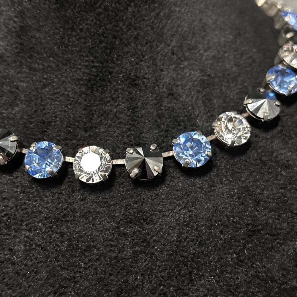 SABIKA Sparkling Crystal Necklace Blue Silver Tone Choker‎ Women's Jewelry